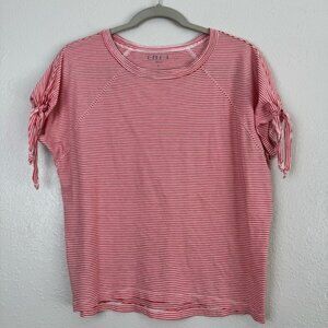 Loft red white striped tie short sleeve t-shirt tee S